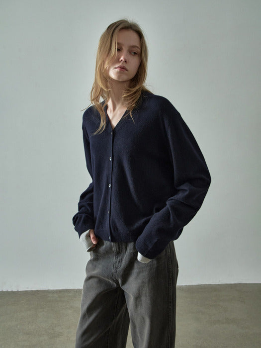 Cashmere V-Neck Cardigan - Navy