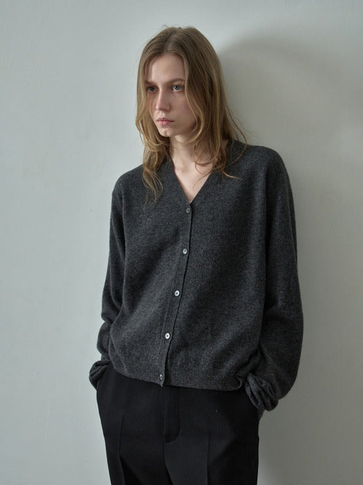 Cashmere V-Neck Cardigan_charcoal