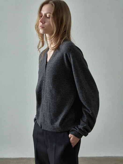 Cashmere V-Neck Cardigan_charcoal