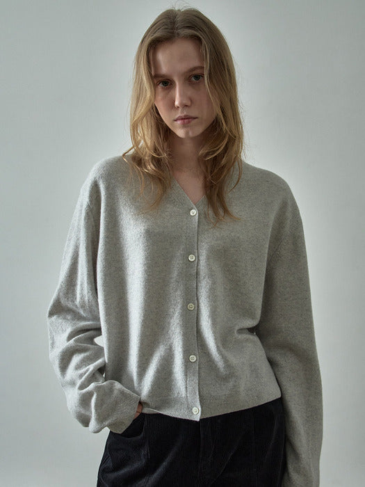 Cashmere V-neck Cardigan - Light Grey