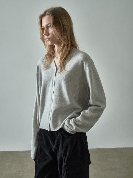 Cashmere V-neck Cardigan - Light Grey