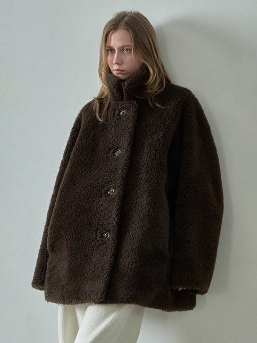 Lambswool Fur Mid-Length Coat_brown