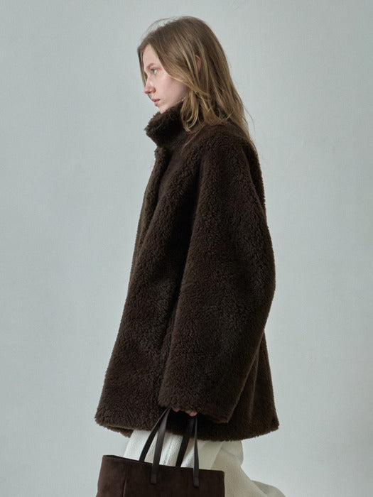 Lambswool Fur Mid-Length Coat_brown