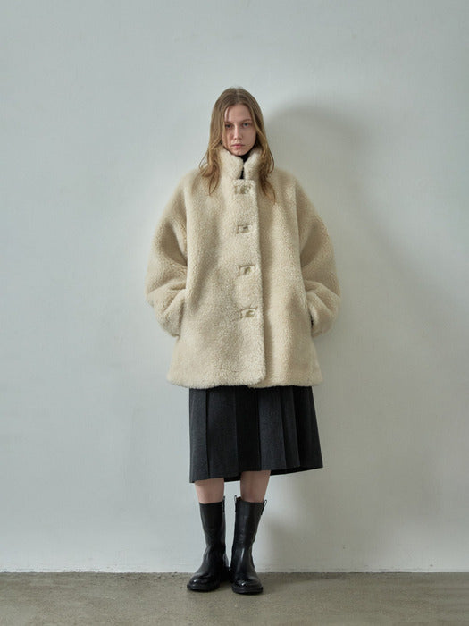 Lambswool Fur Mid-Length Coat_cream