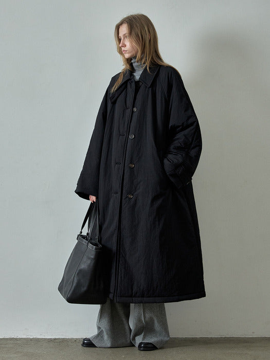 Oversized Balmacaan Padded Coat - Black