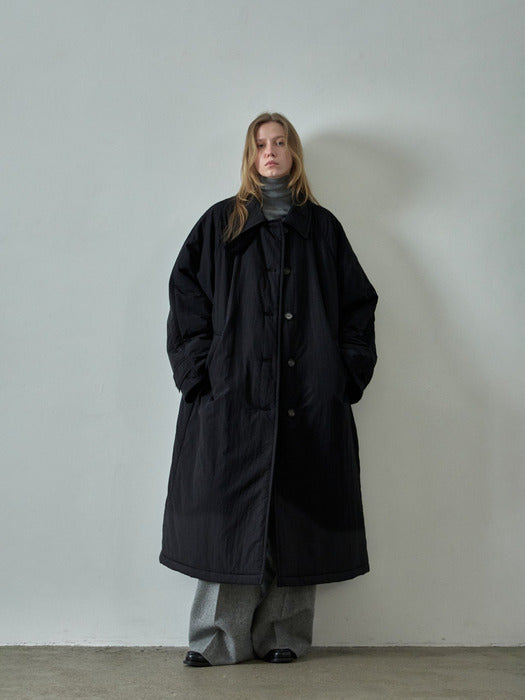 Oversized Balmacaan Padded Coat - Black