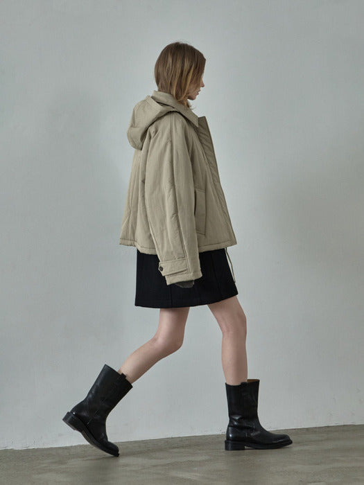 Minimal Hooded Padded Jacket_beige
