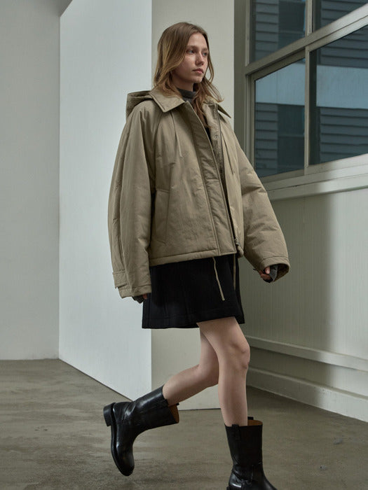Minimal Hooded Padded Jacket_beige