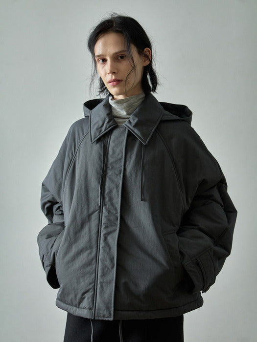 Minimal Hooded Padded Jacket_charcoal