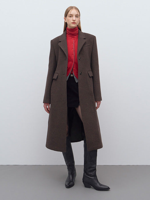 [raive] Wool Single Long Coat in Khaki VW4WH023-42