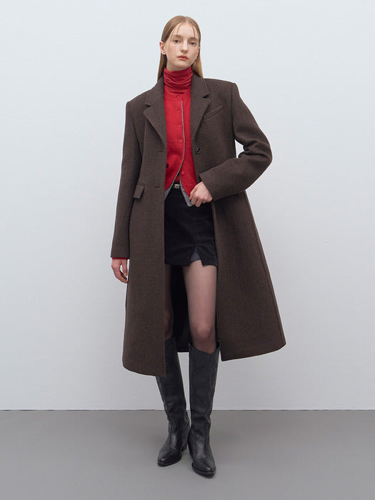 [raive] Wool Single Long Coat in Khaki VW4WH023-42