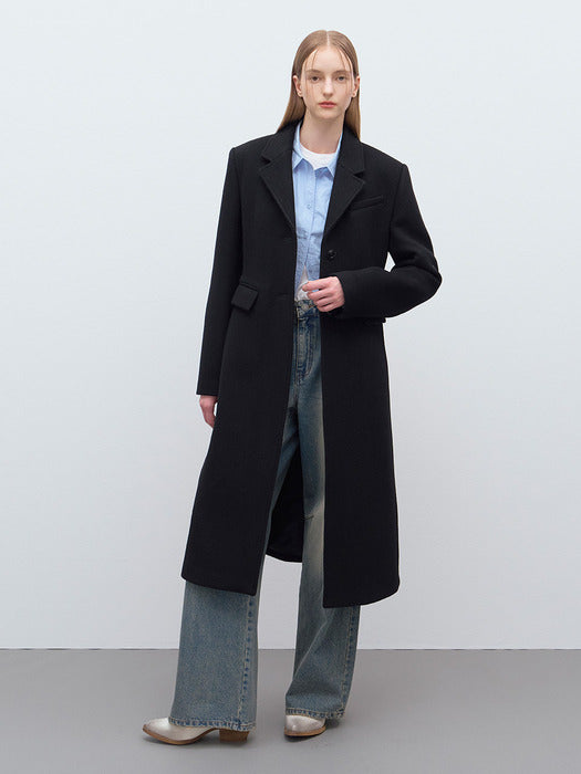 [raive] Wool Single Long Coat in Black VW4WH023-10
