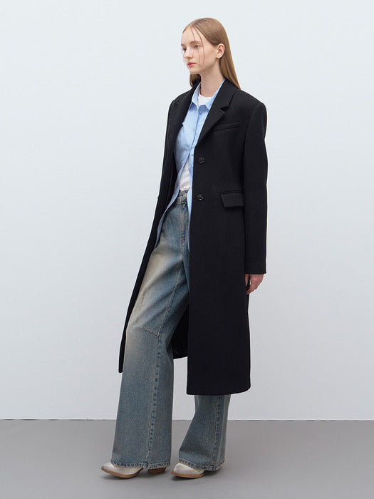 [raive] Wool Single Long Coat in Black VW4WH023-10