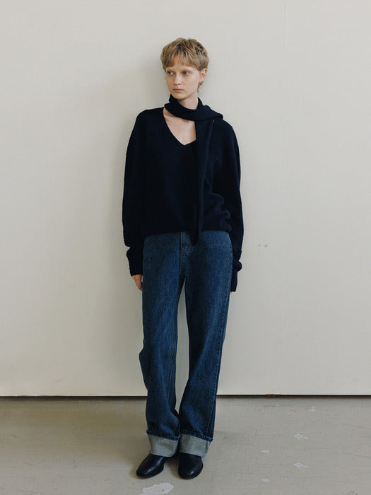 [moia] 2way muffler knit (navy)