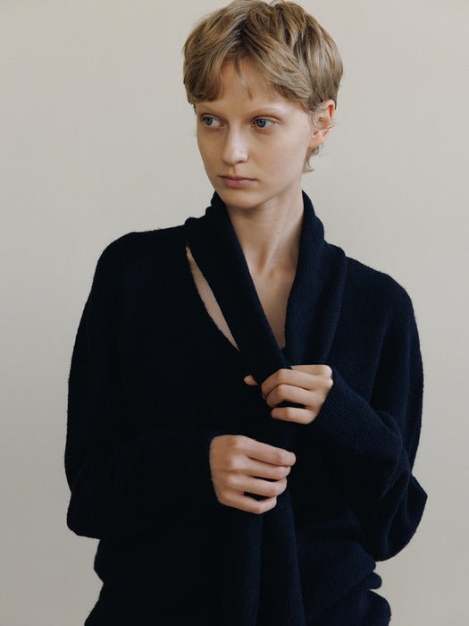 [moia] 2way muffler knit (navy)