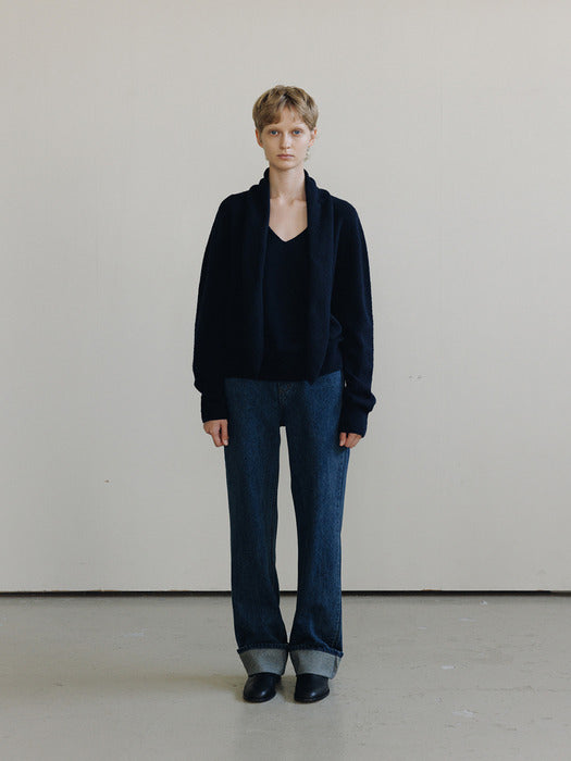 [moia] 2way muffler knit (navy)