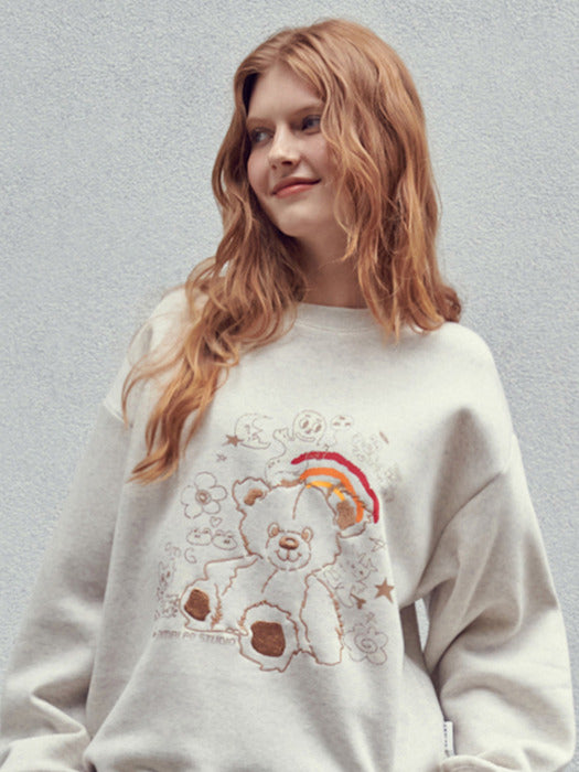 [ambler] Rainbow bear Sweatshirt AMM1222 (Oatmeal)