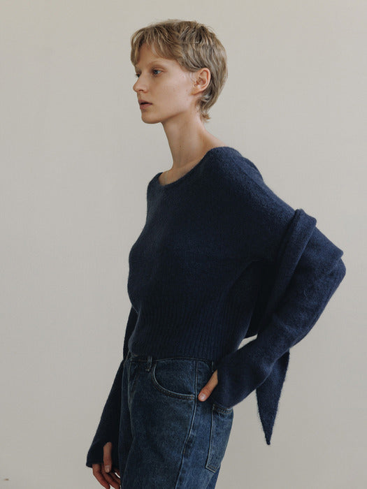 shawl set knit (deep blue)
