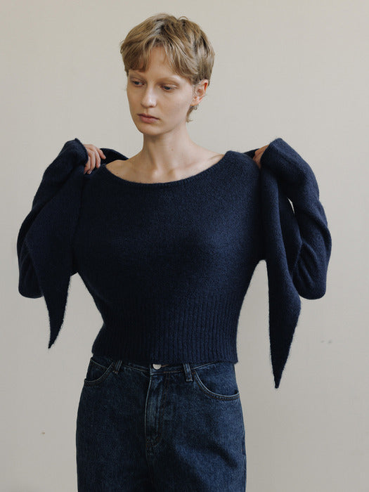 shawl set knit (deep blue)