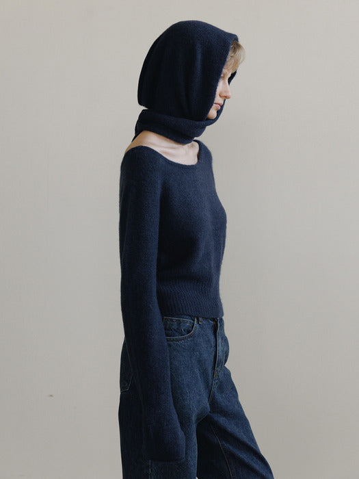 shawl set knit (deep blue)