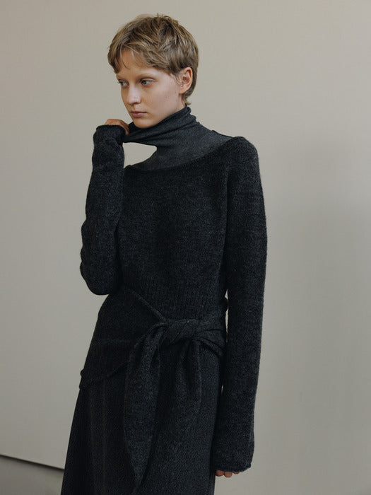 [moia] shawl set knit (charcoal)