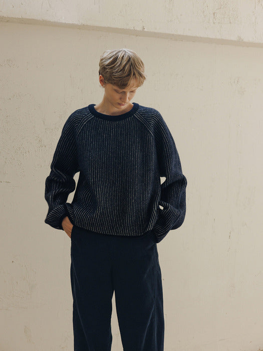 [moia] reversible wool knit (navy mix)