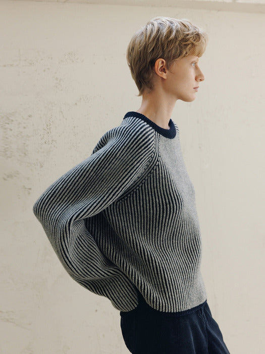 [moia] reversible wool knit (navy mix)