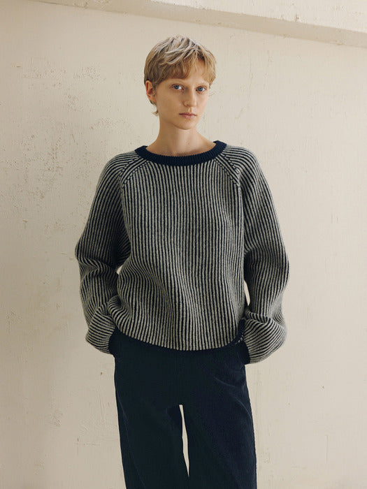 [moia] reversible wool knit (navy mix)