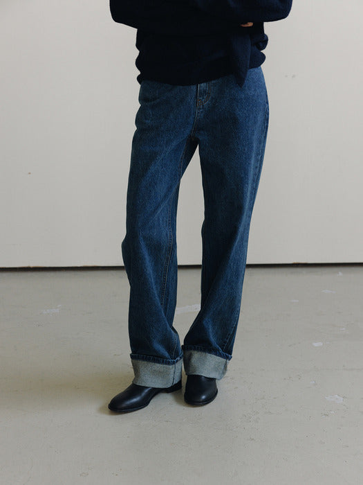 [moia] folded washing denim (indigo)