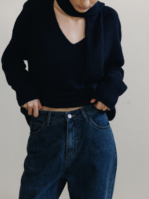 [moia] folded washing denim (indigo)