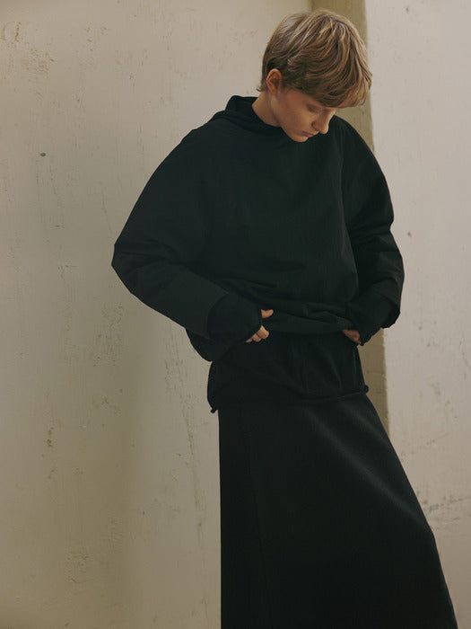 [moia] cutting maxi skirt (black)