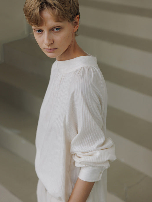 [moia] soft shirring shirt (ivory)