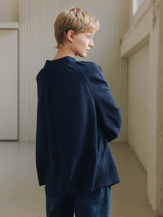 soft shirring shirt (deep blue)