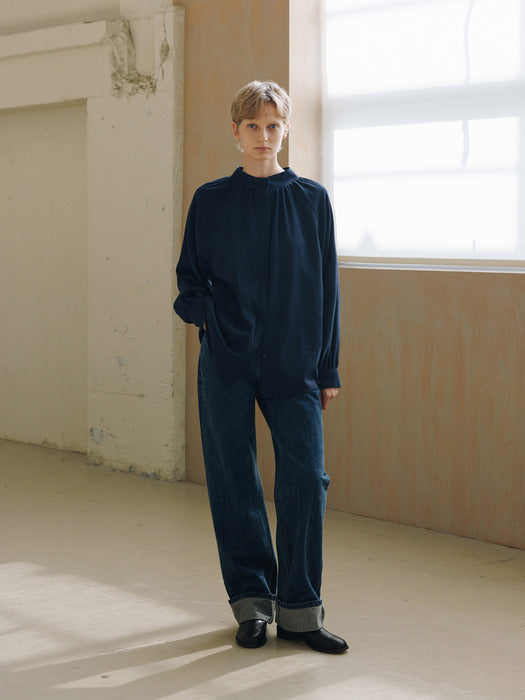 soft shirring shirt (deep blue)