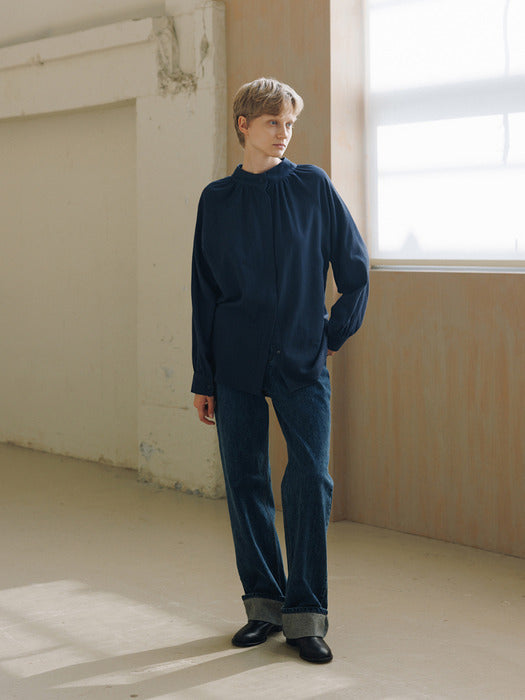 soft shirring shirt (deep blue)