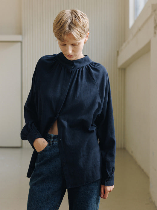 soft shirring shirt (deep blue)