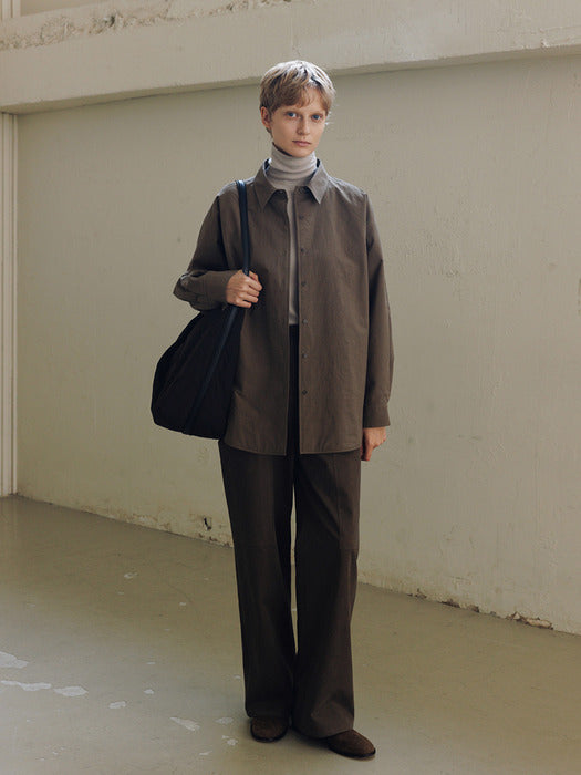 [moia] padded stripe shirt (mud khaki)