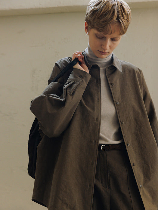 [moia] padded stripe shirt (mud khaki)