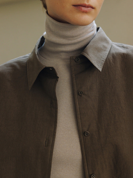 [moia] padded stripe shirt (mud khaki)