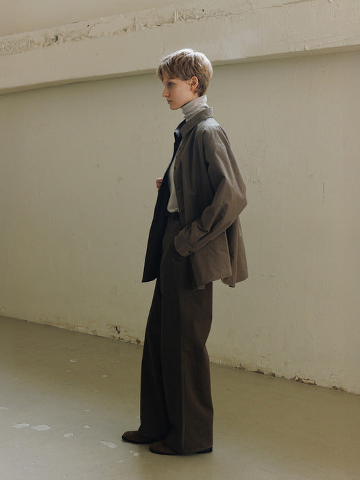 [moia] padded stripe shirt (mud khaki)