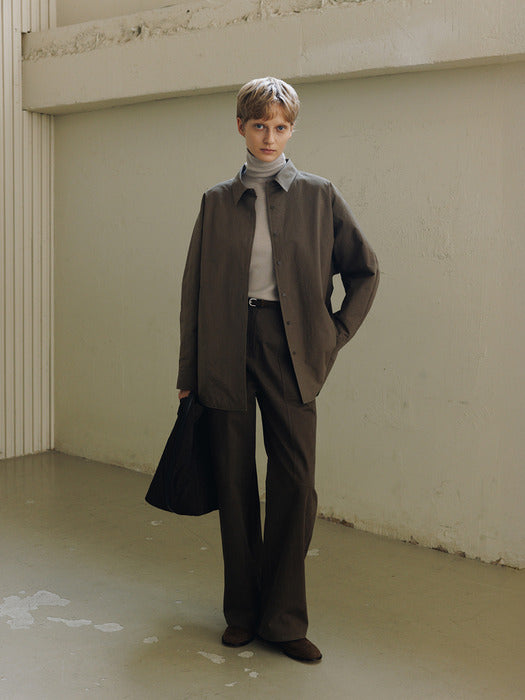 [moia] padded stripe shirt (mud khaki)