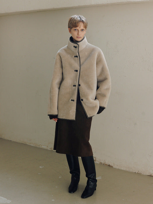 [moia] reversible fur coat (taupe)