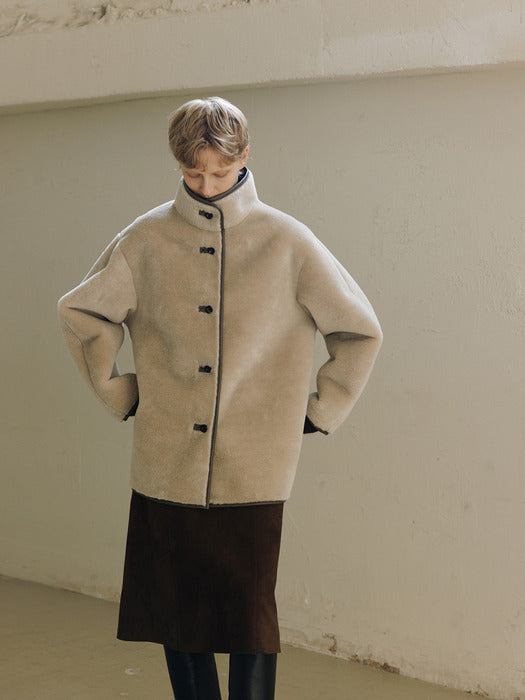 [moia] reversible fur coat (taupe)