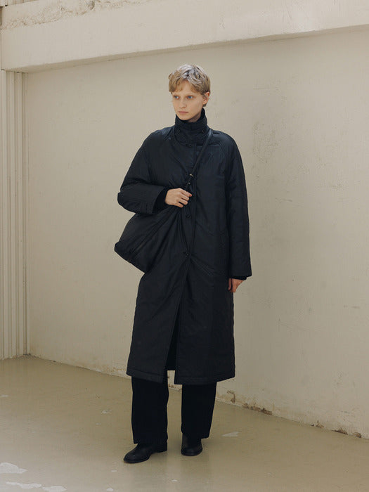 [moia] padded balmacaan coat (black)