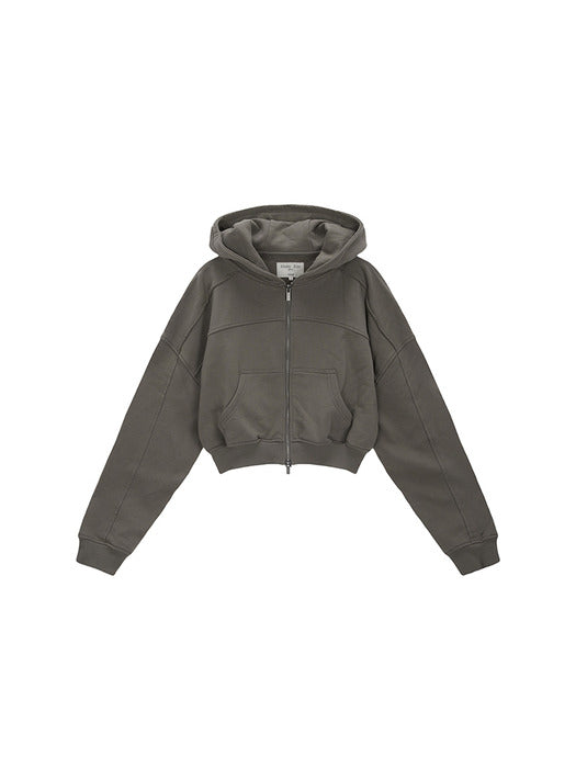 CUT OUT DETAIL CROP HOODY ZIP UP IN KHAKI GREY