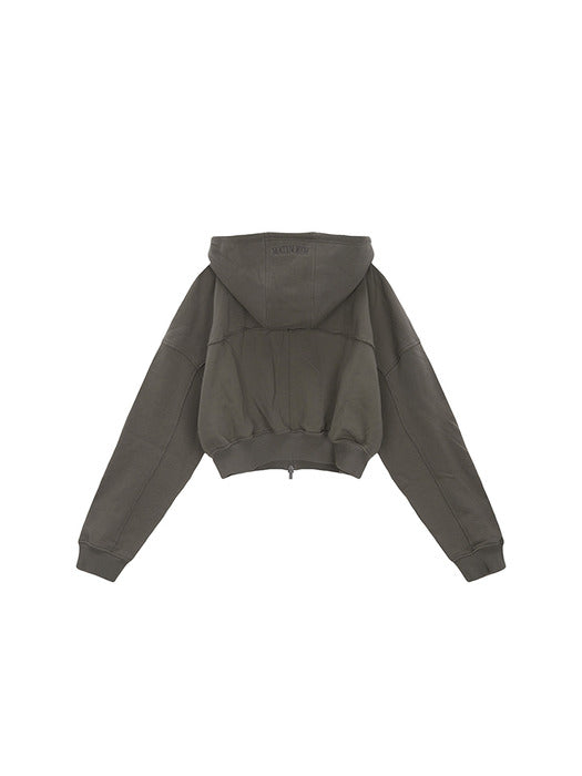 CUT OUT DETAIL CROP HOODY ZIP UP IN KHAKI GREY