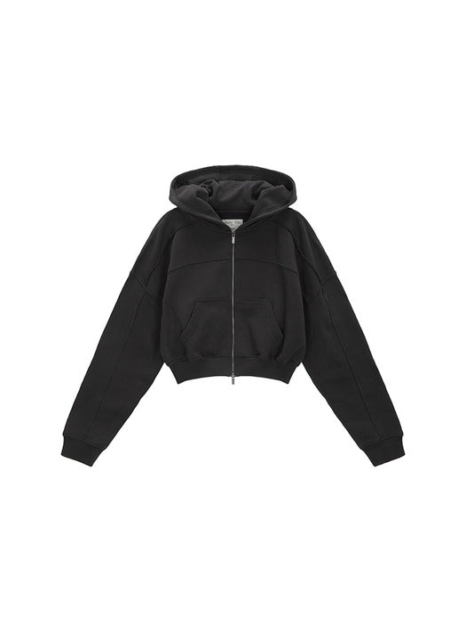 CUT OUT DETAIL CROP HOODY ZIP UP IN CHARCOAL