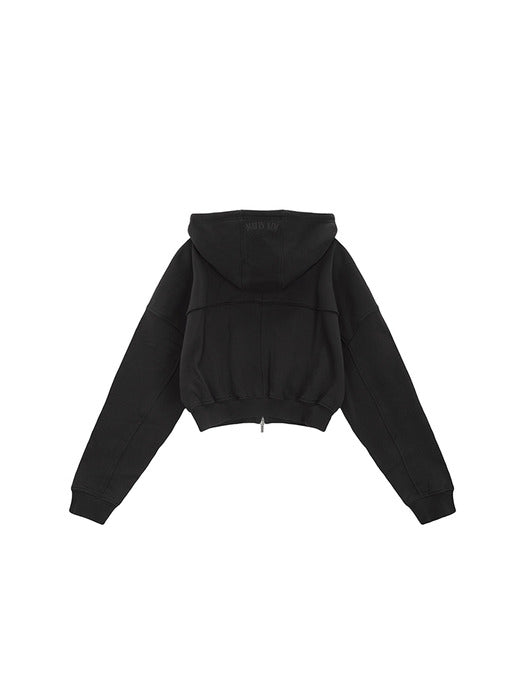 CUT OUT DETAIL CROP HOODY ZIP UP IN CHARCOAL