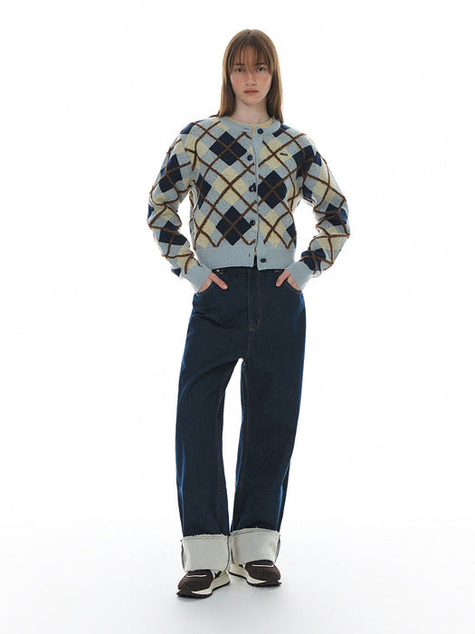 24WT STITCH ARGYLE CARDIGAN (2COLOR)