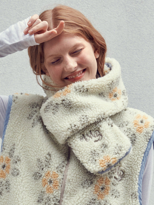 [ambler] Cozy flower Fleece Muffler MOK201 (Ivory)